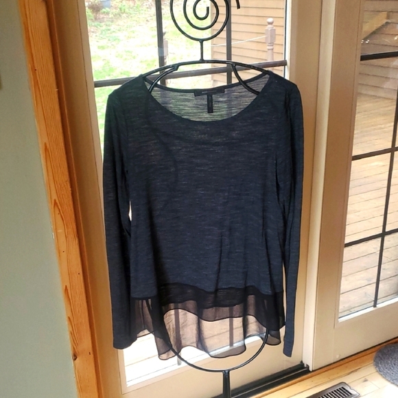 BCBGMaxazria Sheer Black Lane Contrasting Long Sleeve Sz. M Top Tunic - Picture 1 of 11